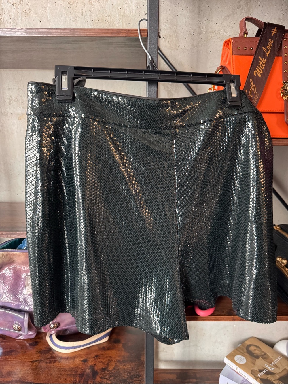 Allsaints Dark Green Sequin Shorts Size 10 - NWOT